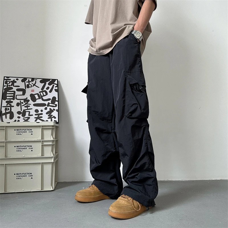 Summer thin pants mens fashion pocket cargo pants mens Japanese streetwear hip-hop loose straight pants mens oversized mens pants 250324