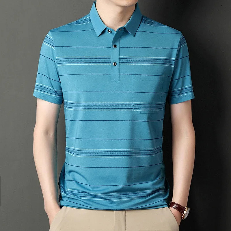 Business and leisure mens smooth polo shirt street clothing summer style short sleeved fashion casual version basic top 250326
