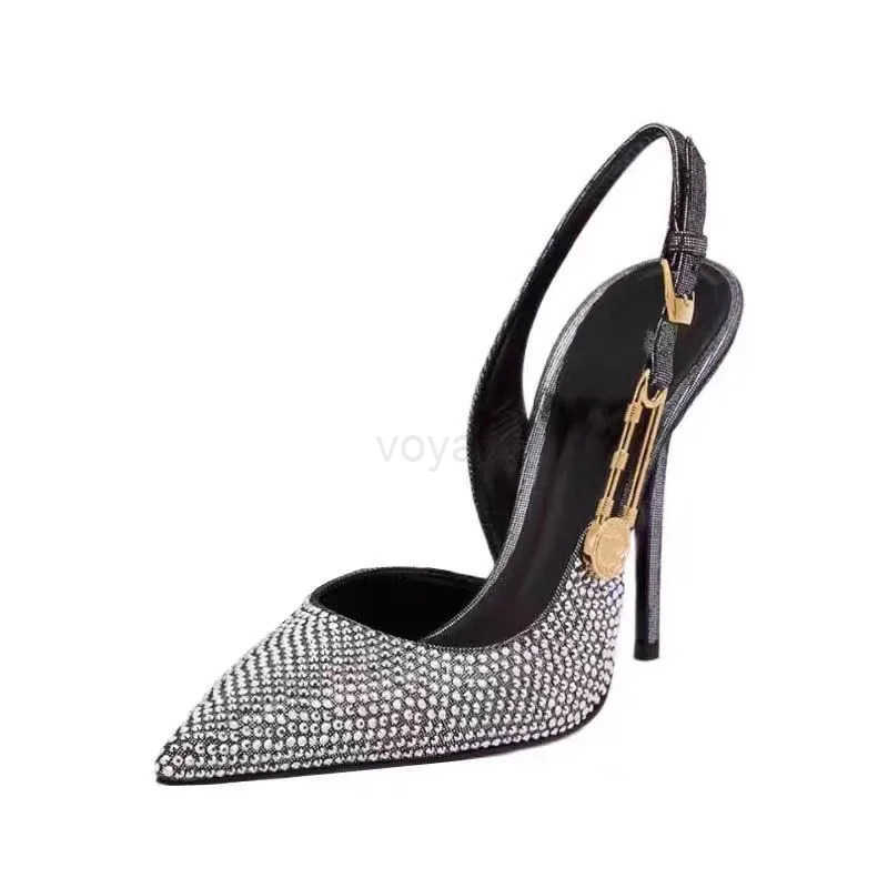Luxury Rhinestones Sequi Buckle Wen Pumps Elegant Pointed toe Slingbacks Stiletto High h Spring Summer Fashion Shoes Z250326