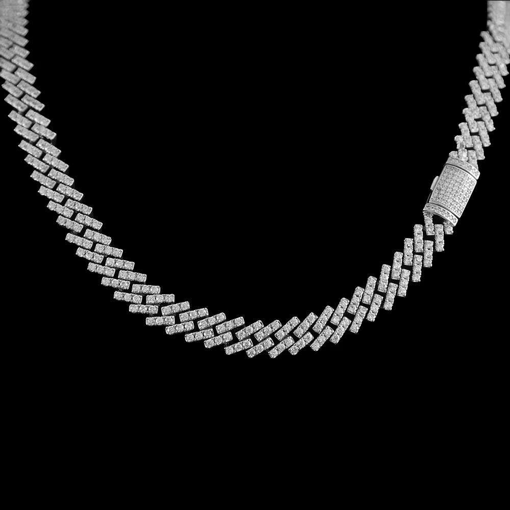 Wholesale Custom Design S925 Silver Moissanite Necklace Trendy Hiphop Cuban Chain in Gold/Silver Plating for Bulk Orders