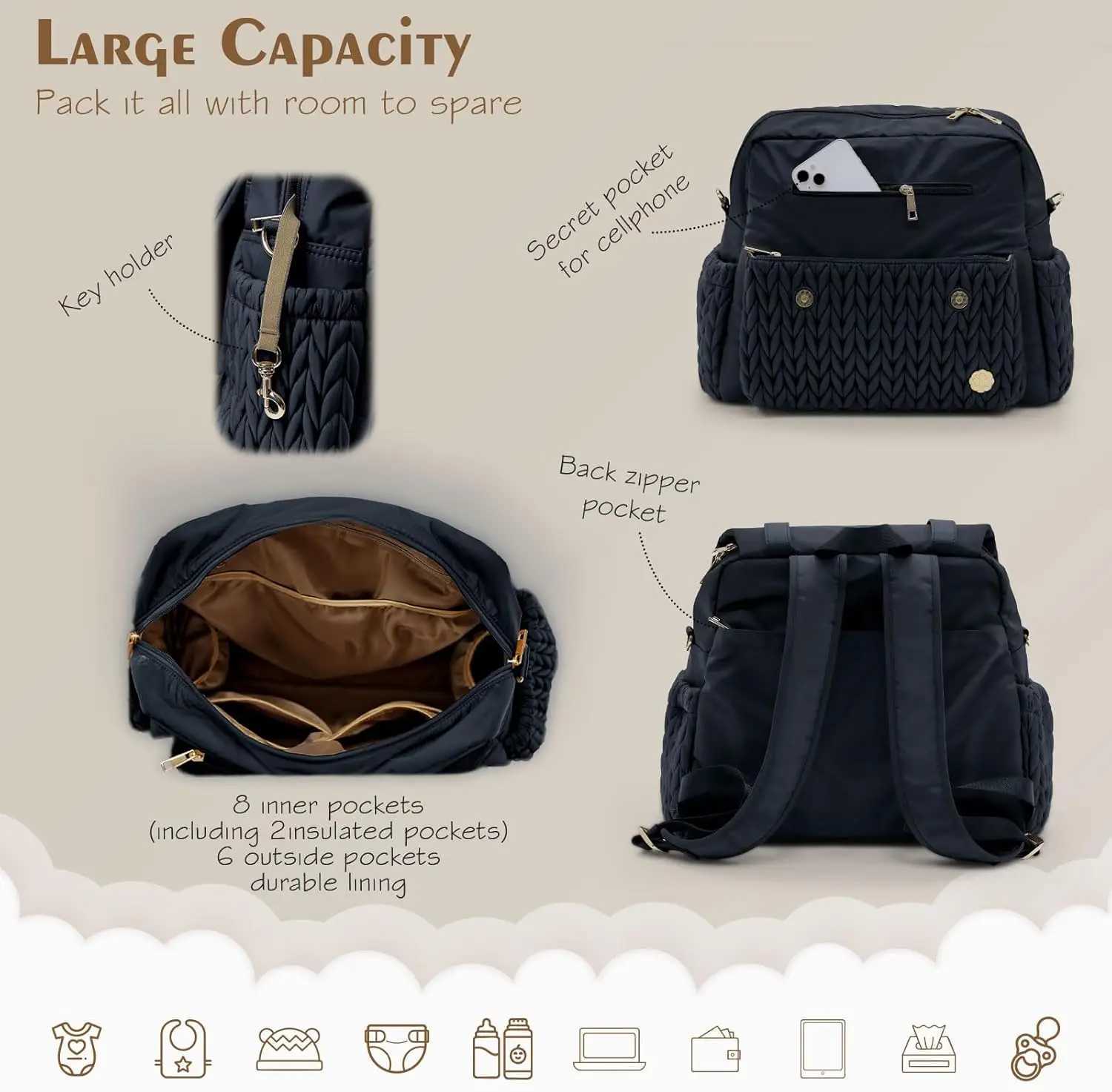 Large Capacity Mommy Bag Lightweight Fashion Stroller Hanging Bags Baby Diapers Organizer MaternityC250326