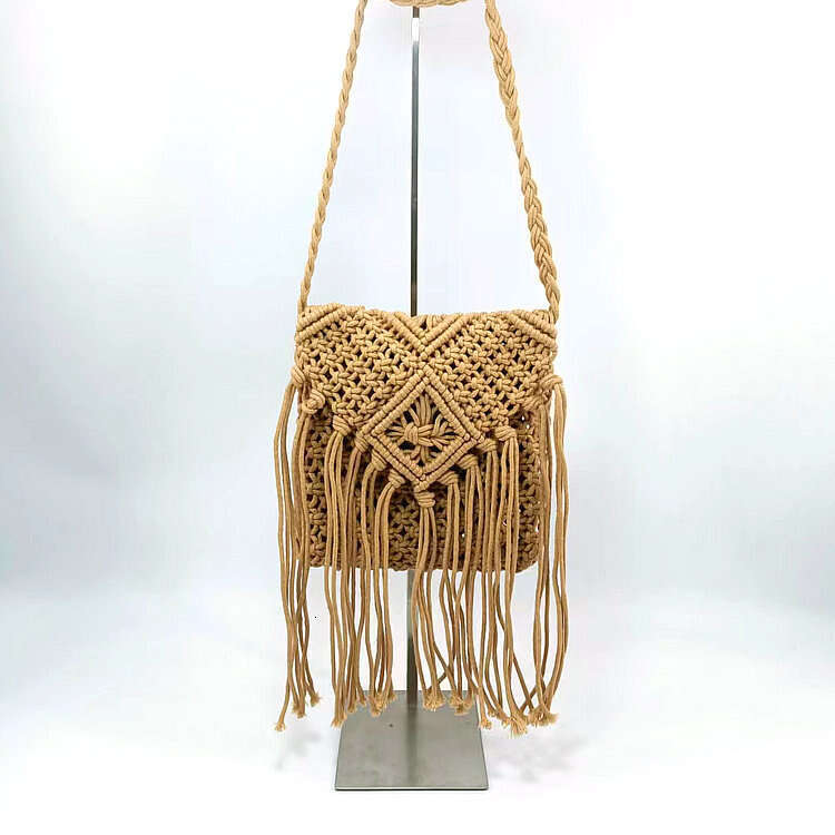 2022 Spring New Fresh Sweet Luggage Leather Stripe Flip Cotton and Hemp Tassel Women's Shoulder Bag