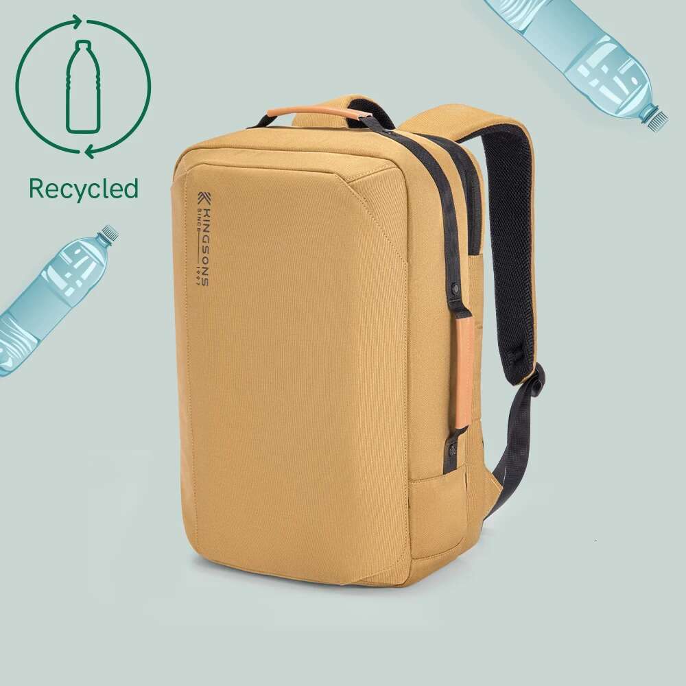 Kingsons 2025 New Recycled Polyester 23 L Large Capacity Backpack For Men Women 15.6 Inch Laptop 180° Open Waterproof Travel Bag