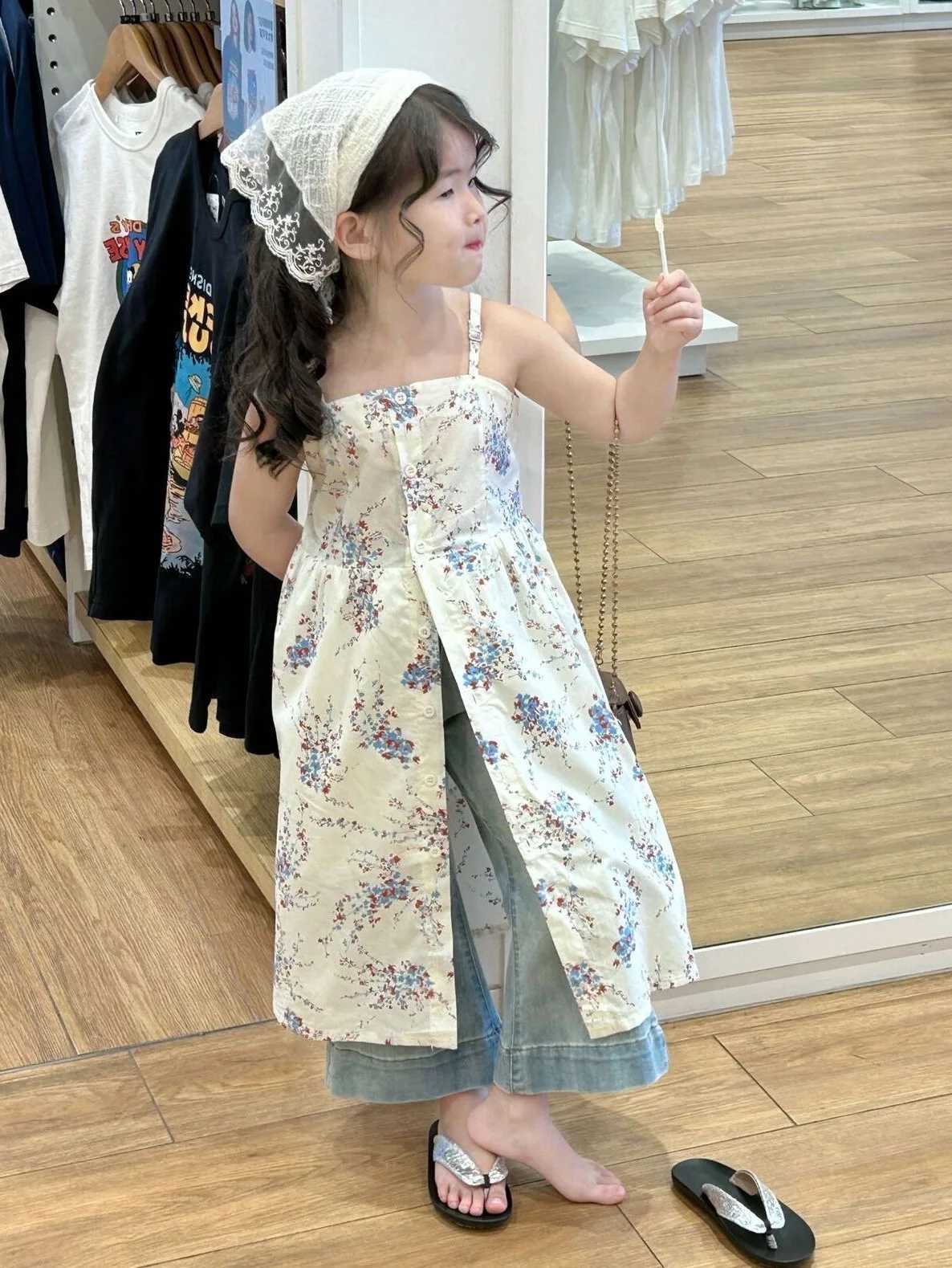 Baby girl summer dress new vacation sled beach Camisol dress childrens flower single chest seam fashionable childrens clothing W250326