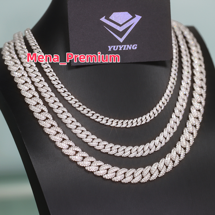 Fast Shipping Moissanite Diamond Hip Hop Jewelry 925 Sterling Silver 6mm 9mm 13mm Iced Out 2rows Cuban Link Chain Men Necklace