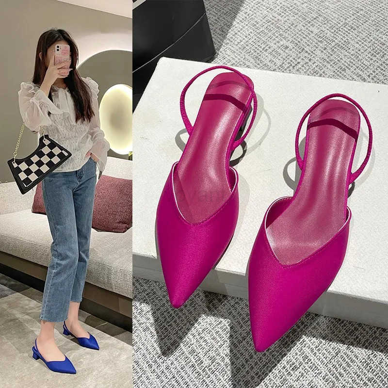 New Brand Wen Sandal Shoes Thin Low Heel 4cm Pumps Dress Shoes Ladies Fashion Pointed Toe Shallow Slingback Mes Z250326