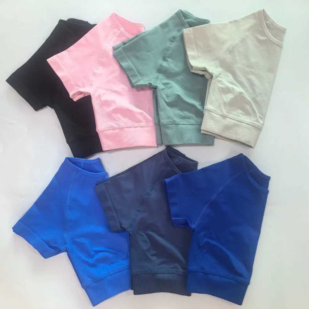 2PCS Fitness Set Womens Fitness Top Short Sleeve+Impact Yoga Leg Exercise Set Sportswear Seamless Leg Set W250326