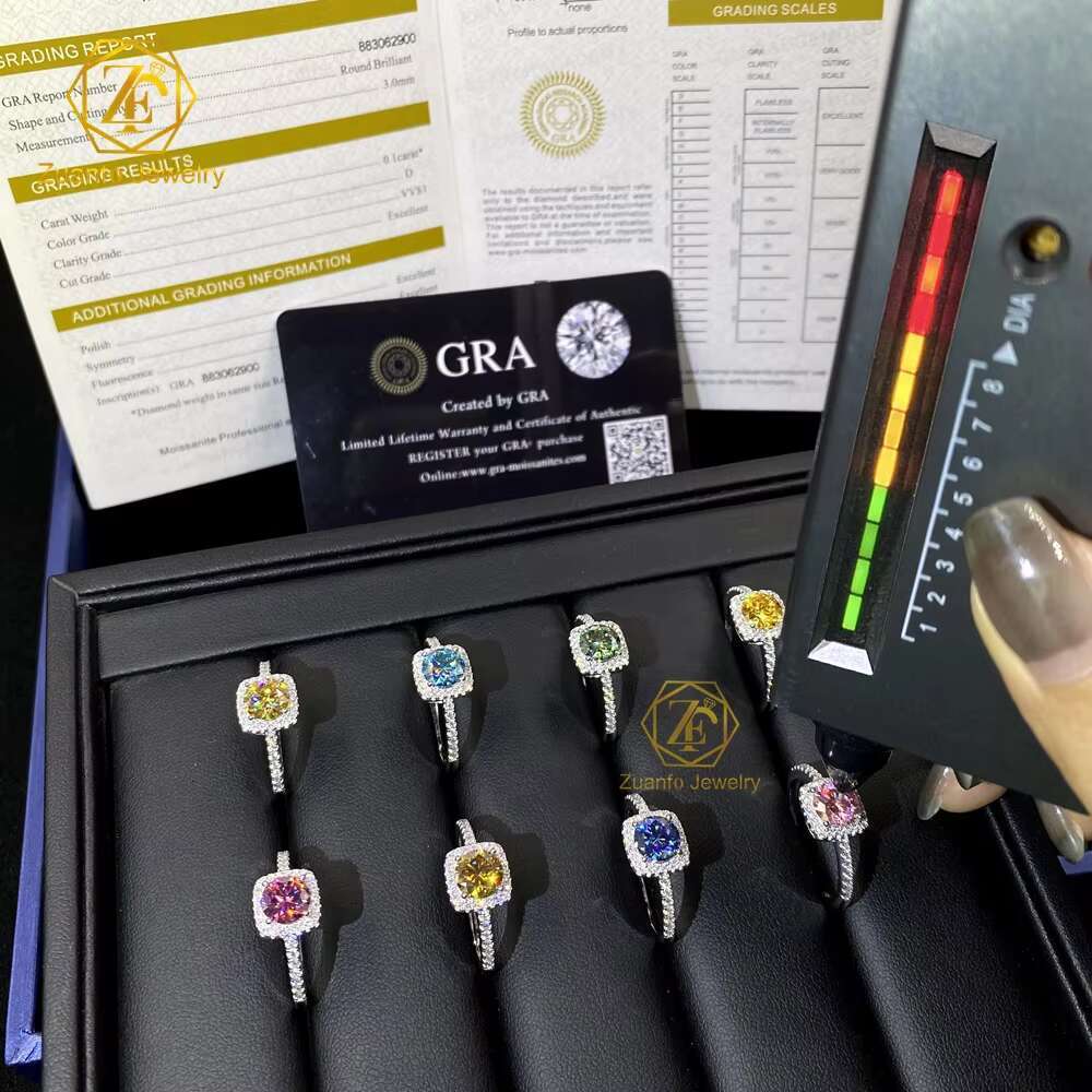 Moissanite Jewelry 925 Sterling Silver Moissanite Ring Round Yellow Pink Green Vvs Engagement Moissanite Halo Rings for Women