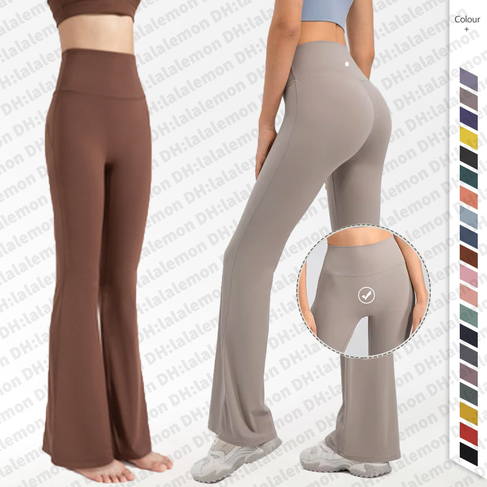 Yoga High-Rise Flared Yoga Pants - Regular Fit Full-Length Contoured Waist to Knee 4-Way Stretch Lycra Buttery Soft Sweat-Wicking Breathable w/Pocket Hot Collection