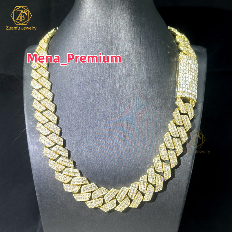 High Quality Hip Hop Cuban Link Necklace Women Baguette Moissanite 925 Silver Cuban Link Chain Necklace Bracelet