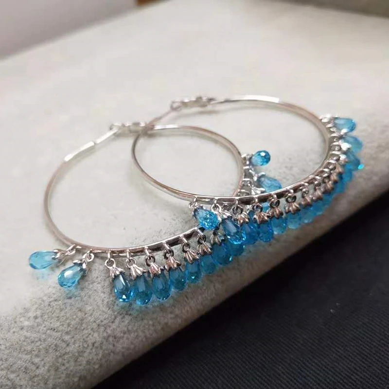 Colorful crystal 925 sterling silver round hoop earrings K large round earrings jewelry womens wedding Christmas gifts 250322