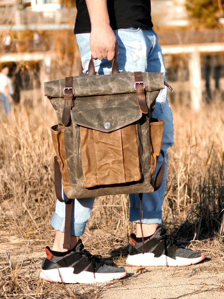 Vintage Backpacks For Men Oil Wax Canvas Leather Travel Backpack Large Waterproof Daypacks Retro Bagpack
