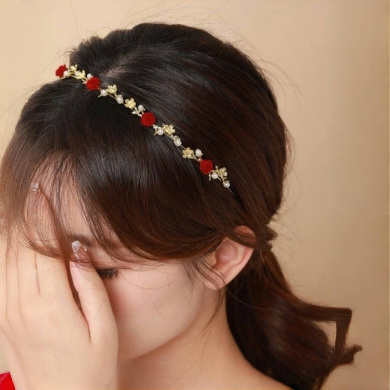 Elegant Vintage Headbands with Red Rose Accent for Weddings, Parties, and Festivals