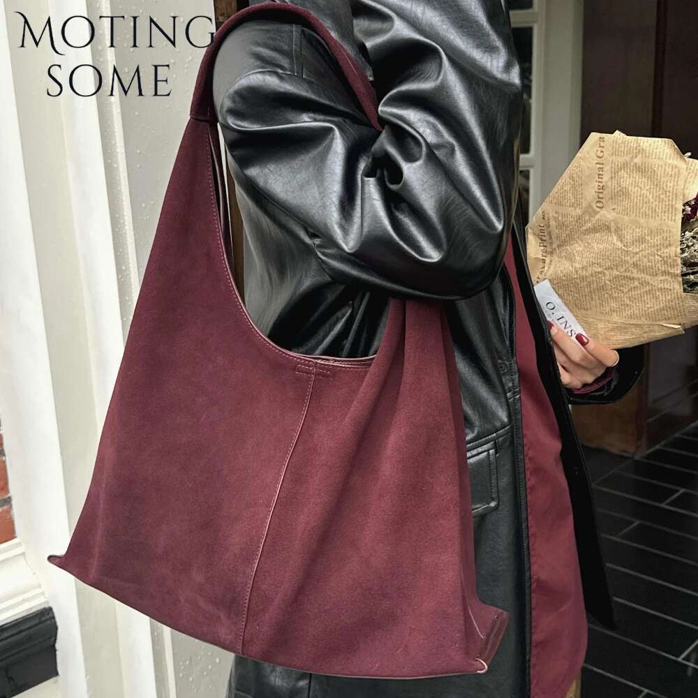 Motingsome Oversized 42Cm Women Bag Saddle Purses 100% Natural Suede Leather Causal Tote Rommy Commuting Purse 2024