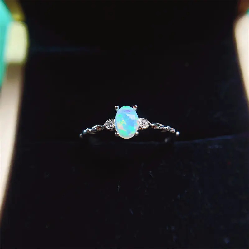 Natural Opal 4x6mm Womens Ring 925 Silver Wedding Ring Womens Jewelry Simple Ring 250322