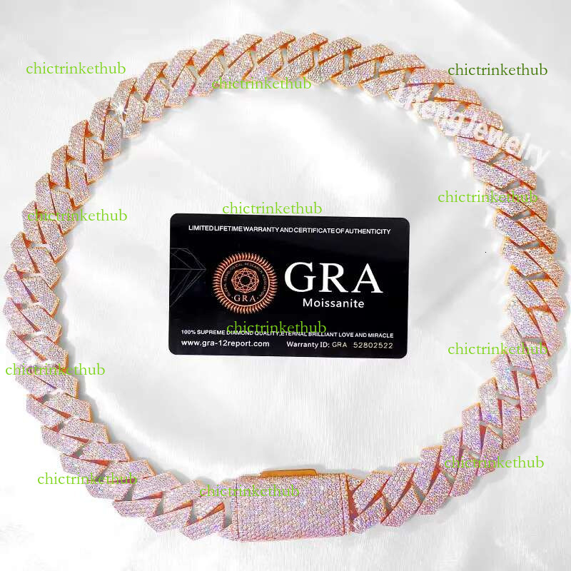 Custom 20mm 4-Rows Sterg Sier Rose Gold Cuban k Chain for Men Full Iced Hip Hop Dia Moissanite Fine Necklaces