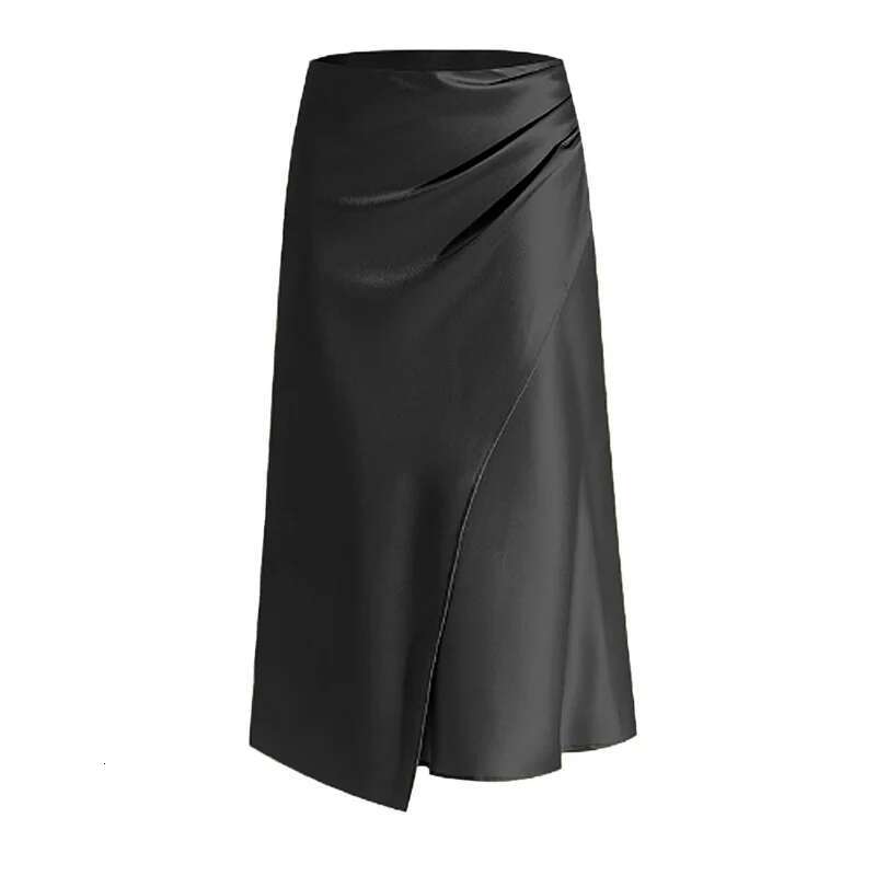 Dongdumaoyi Dames Hoge Taille Satijnen Geplooide Lange Rok Met Split Effen Kleur Midi Ritssluiting Zeemeermin Kokerrok W