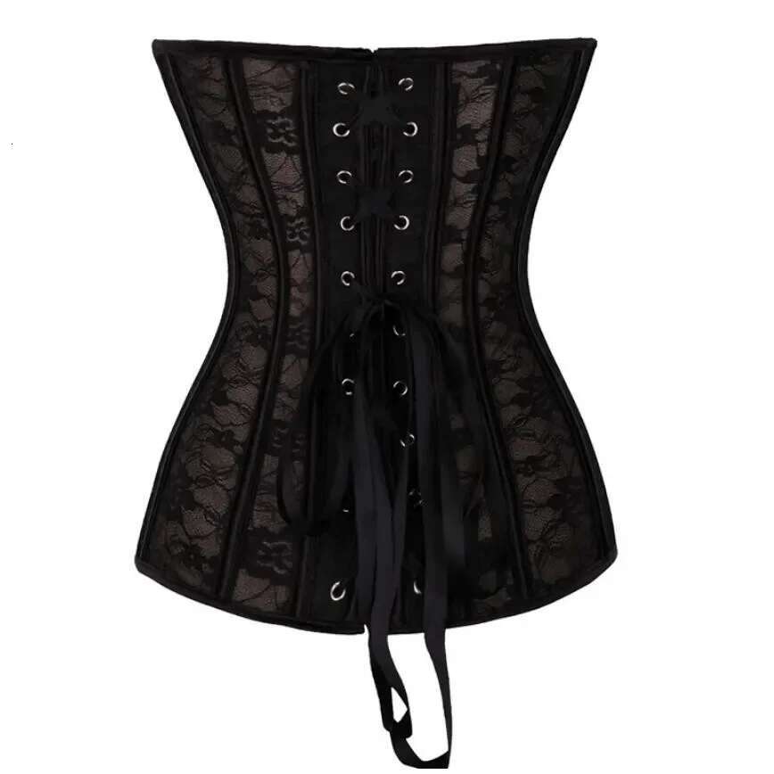 Overbust Bustiers Sexy Corset For Women Lace Perspective Transparent gerie Femme Black White