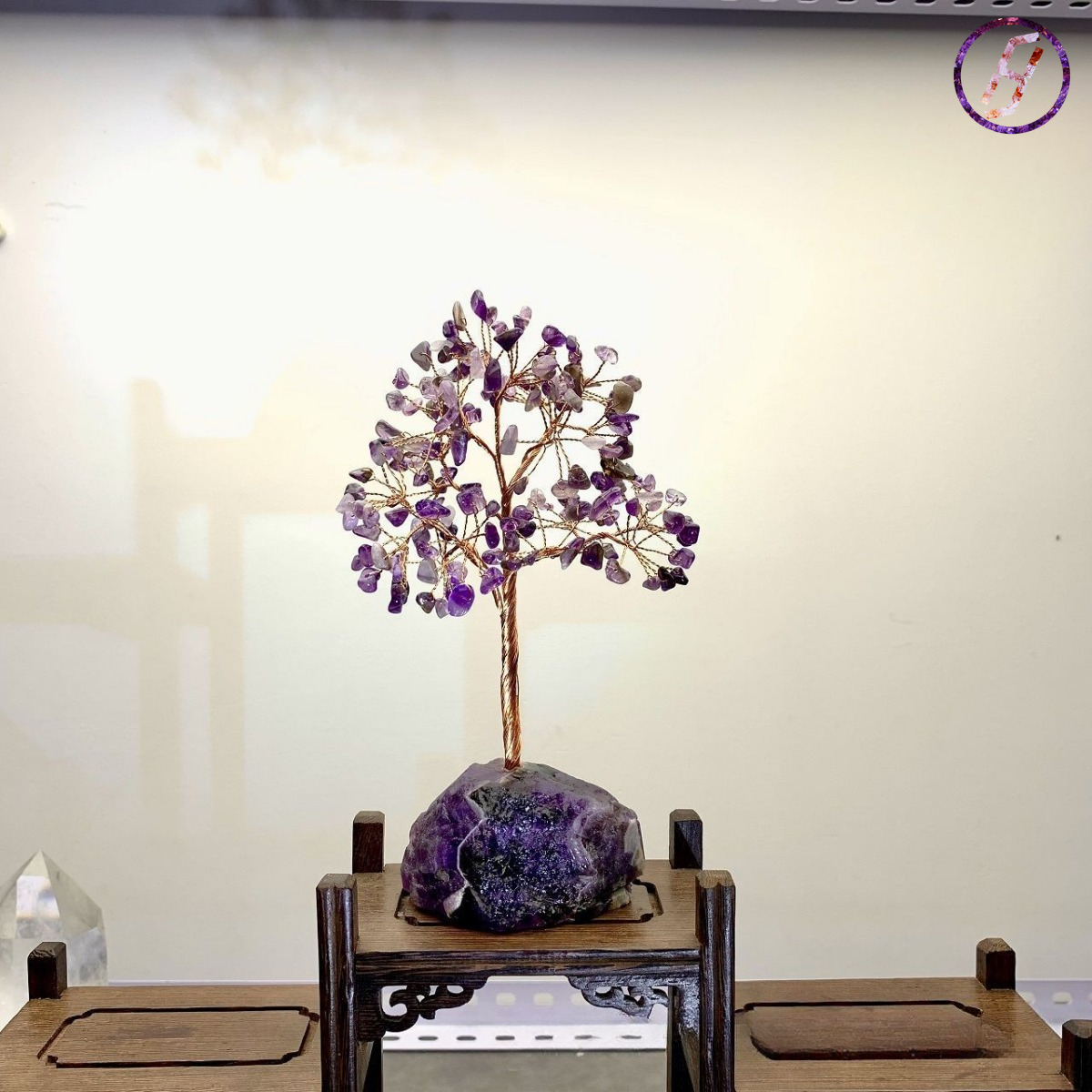Natural Amethyst Geode Cluster Chakra Balancing Tree - Feng Shui Prosperity Tree Sculpture for Bioenergetic Space Optimization Feng Shui Money Tree