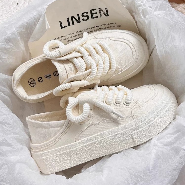 designer shoes 2025 Women's thick-soled canvas white sneakers spring Korean style height-increasing two-way wear versatile skate shoes casual spo