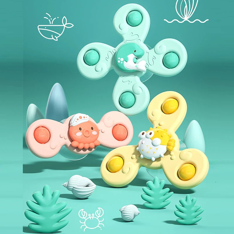 3Pcs Suction Cups Spinning Top Relief Stress Educational Toys Baby Spinners Bath Toys For Toddlers Bath Gifts 250326