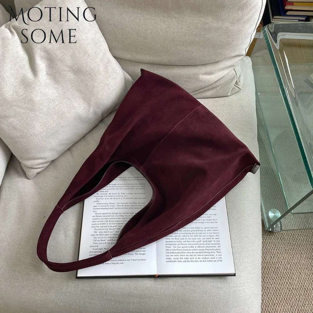 Motingsome Oversized 42Cm Women Bag Saddle Purses 100% Natural Suede Leather Causal Tote Rommy Commuting Purse 2024