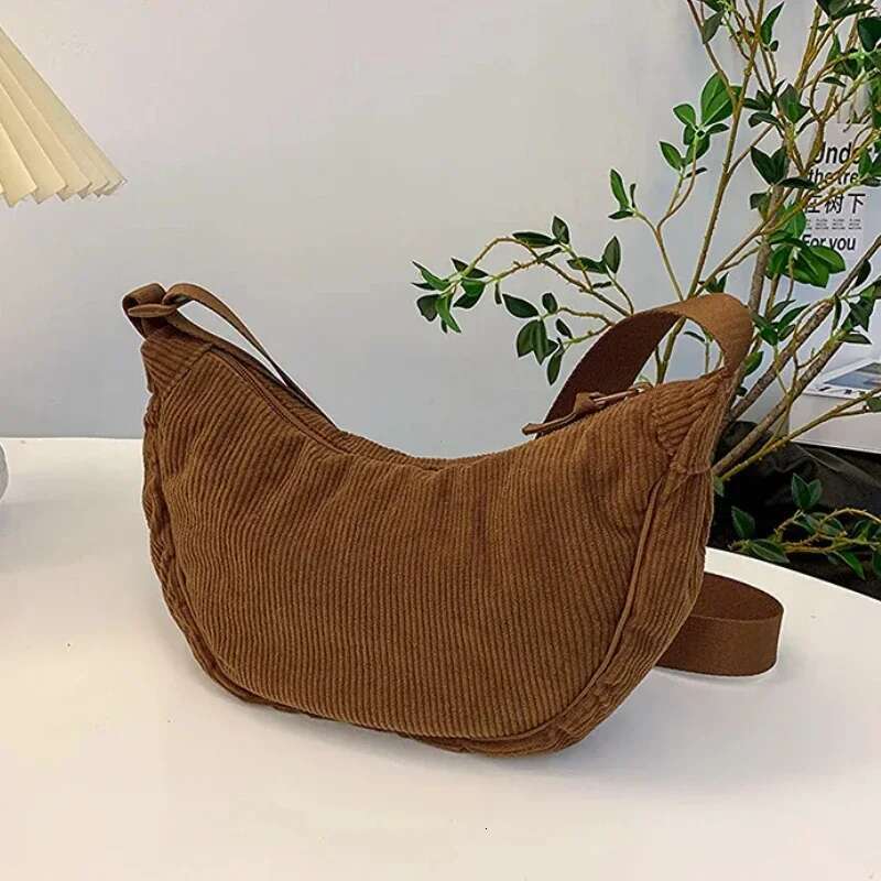 Solid Color Corduroy Women's Hobos Shoulder Retro Casual Female Crossbody Bags Ladies Daily Travel Handbags Messenger Bag