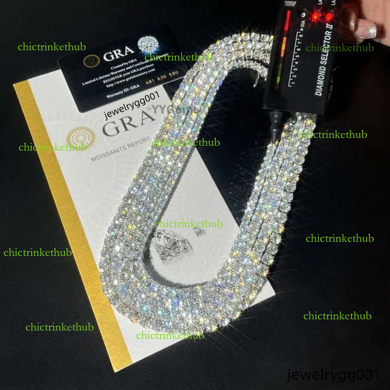 Pass Dia Test 3mm Mossanite Hip Hop Necklace VVS Moissanite Tennis Chain Bracelets Men and women Fashion wear