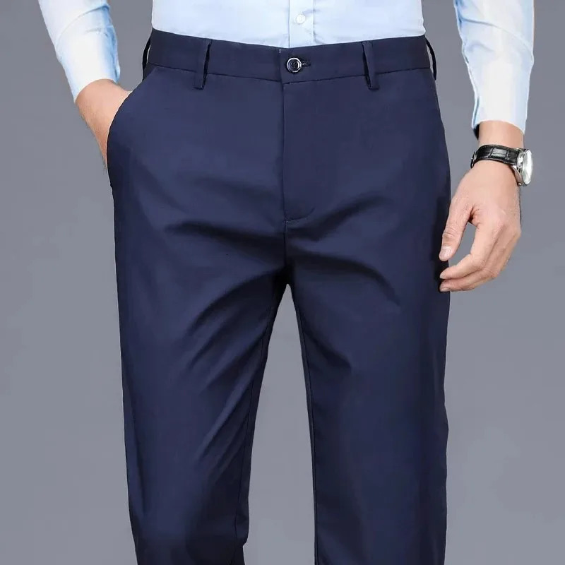 TRAF SpringSummer Thick Mens Casual Pants Four way Stretch Loose Straight 250326