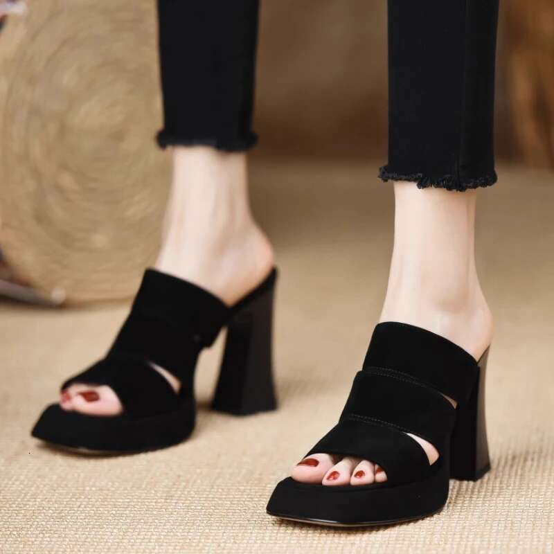 High Women Summer New Black Hook Heels Party Shoes Woman Fashion Buckle Strap Platform Sandals