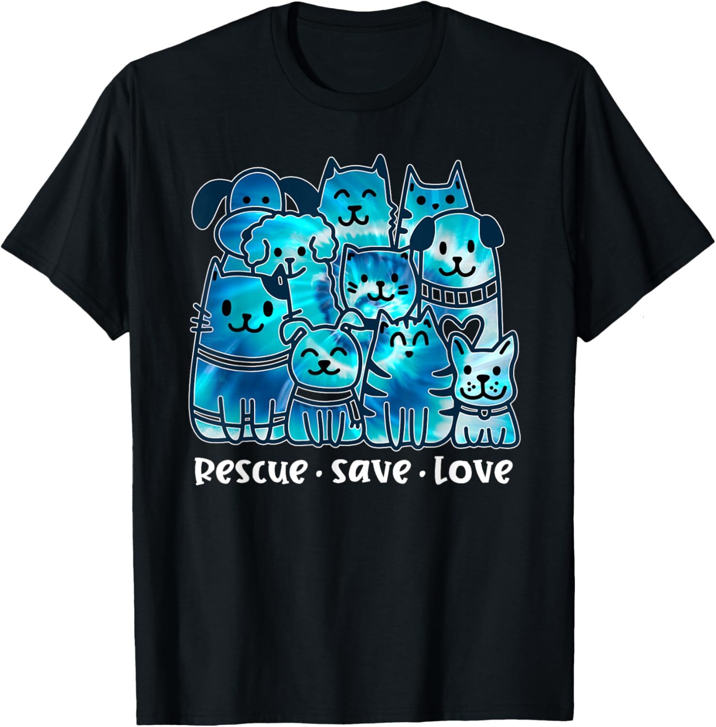 T shirt for Mens Rescue Save Love Cute Tie Dye Animal Rescue Dog Cat Lovers Graphic Tee Casual Tops Clothes Short sleeve cool