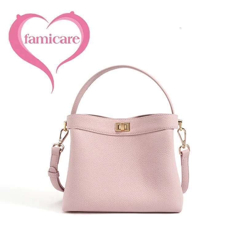 Women's Bags Famicare Genuine Leather Bucket Handbag Women Simplicity Crossbody Messenger Lady Fashion Small Square Shoulder Bag New