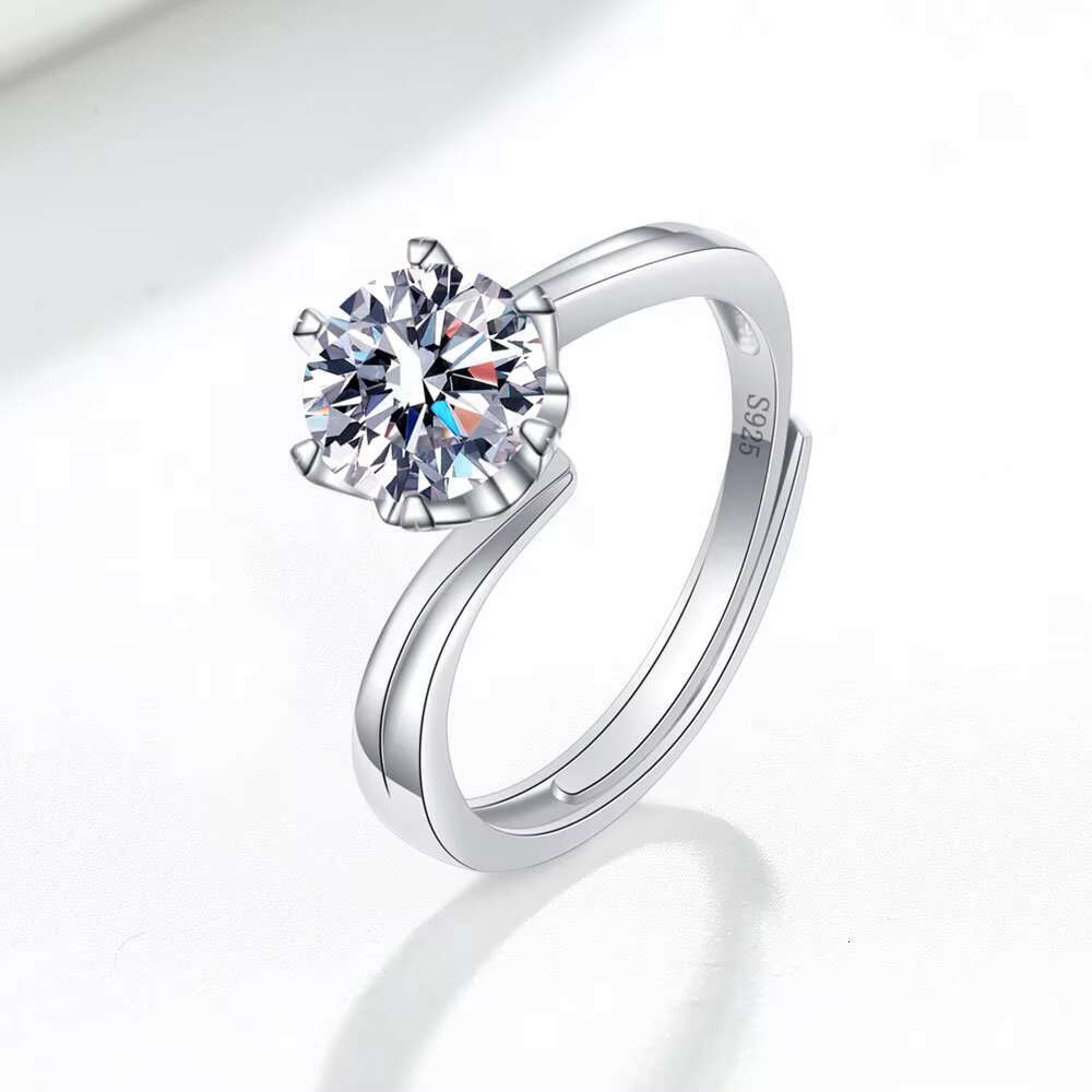 Adjustable 925 Sterling Silver Engagement Ring Rhodium Plated With Moissanite and Cubic Zirconia Diamonds Price Ring