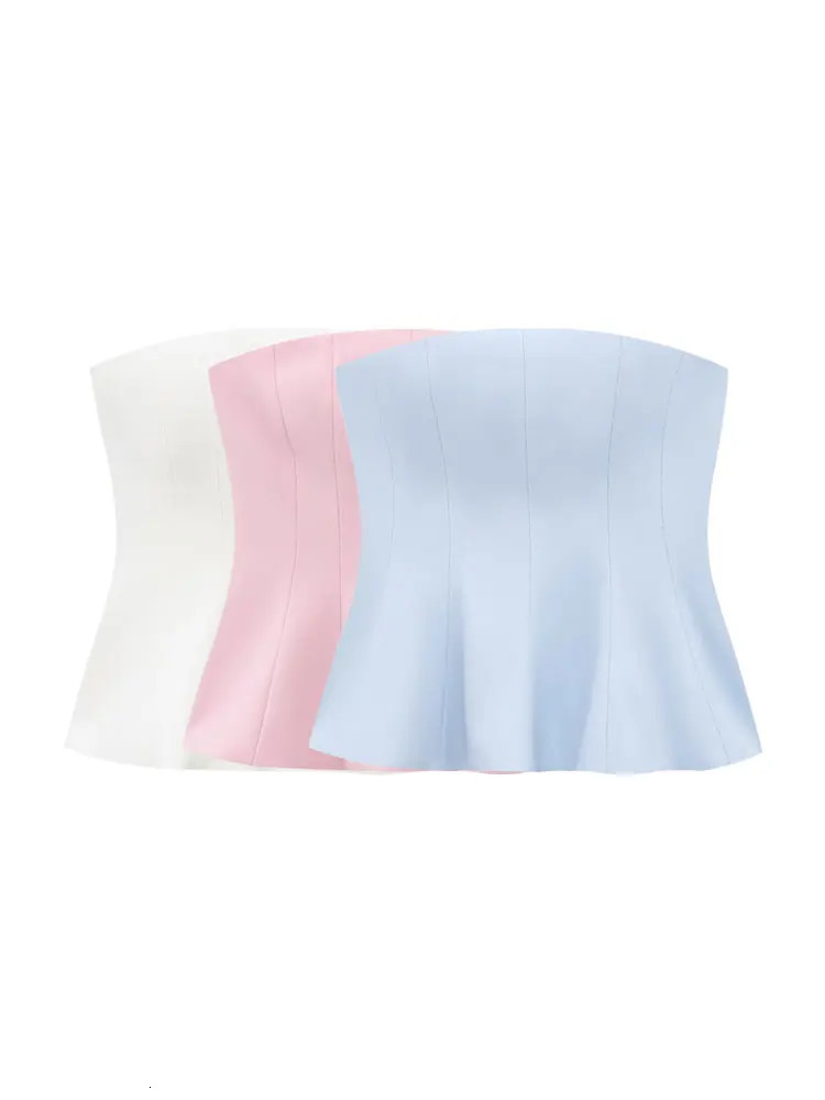 TRZA Women Sexy Fashion Strapless Peplum Bustier Tops Straight Neck Side Zipper Female Camis Mujer 250325