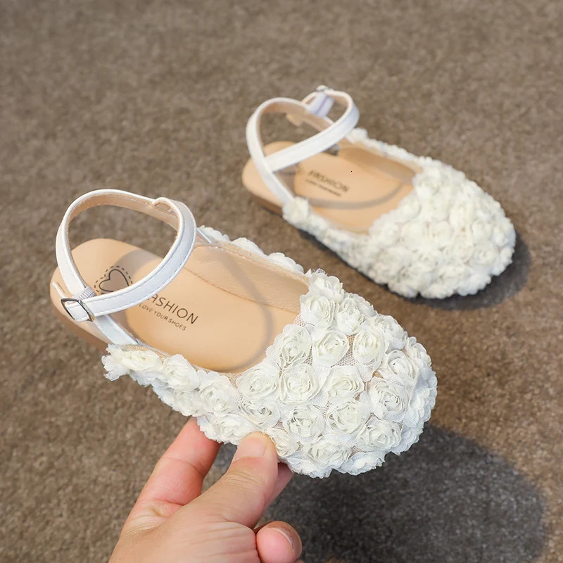 Girls Half Sandals Kids Princess Flowers Dress Shoes Fashion Simple Summer Children Flat Mary Janes Shoes for Party Wedding 250326