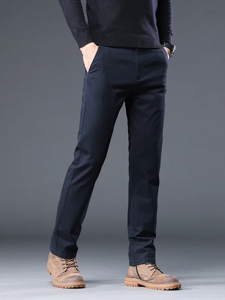 98 pure cotton autumn mens business casual pants iron free straight elastic fashion loose in 4 colors 250326
