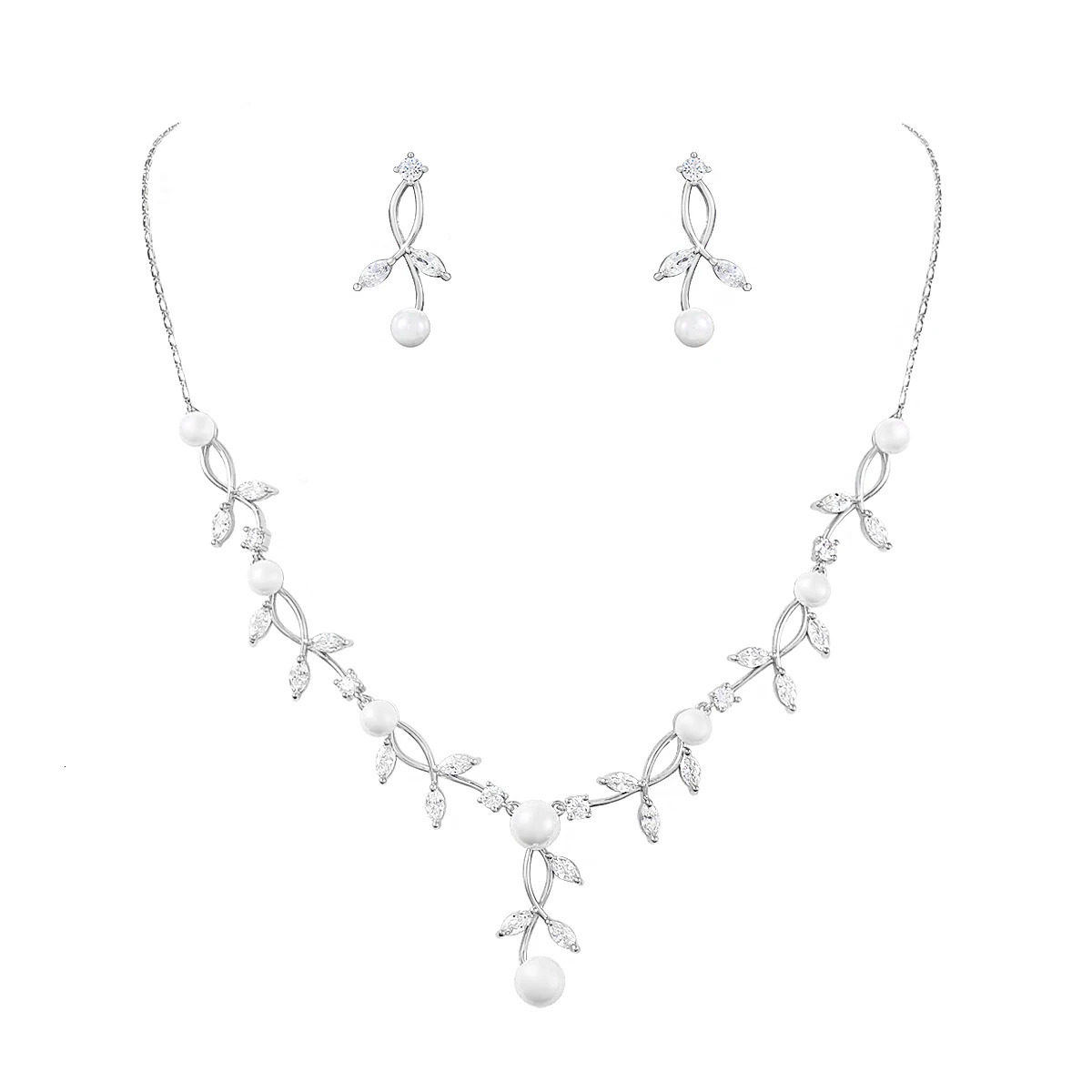 WEIMANJINGDIAN Elegant Cubic Zirconia and High Quality Shell Pearl Vine Necklace Earrings Wedding or Prom Jewelry Set 250318