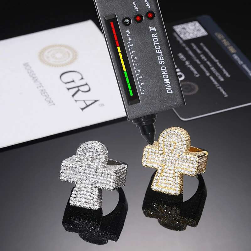 TUHE Unisex Hip Hop 925 Silver Cross Ring Moissanite Stone Iced Out Rings For Men Hip Hop Gifts