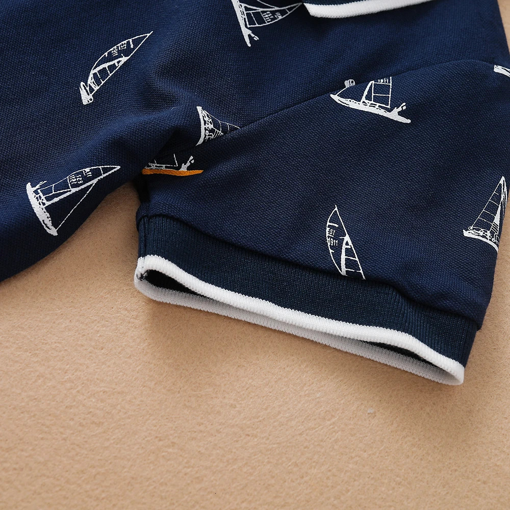 Baby Boys Polo Shirts Summer Short Sleeved Print Top Shirt School Clothing 4T-12T Kids Cotton Tshirts 250326