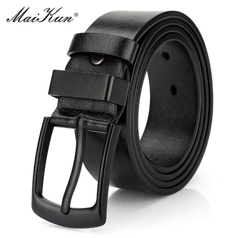 Maikun Mens Retro Casual Strap Black Pin Buckle Student Casual Leather Broadband W250326