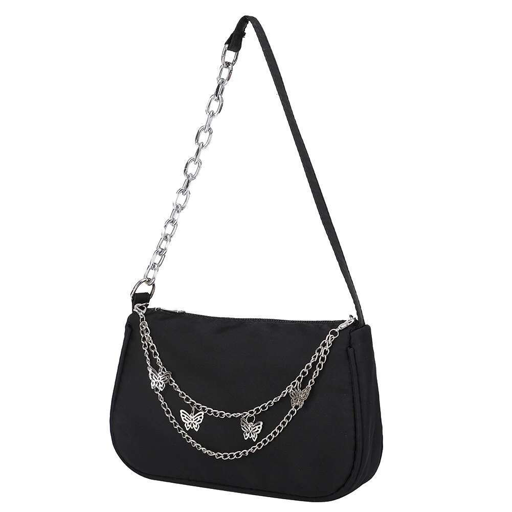 Female Black Nylon Underarm Bags Women Casual Butterfly Chain Shoulder Bag Ladies Japanese and Korean Style Small Handbags