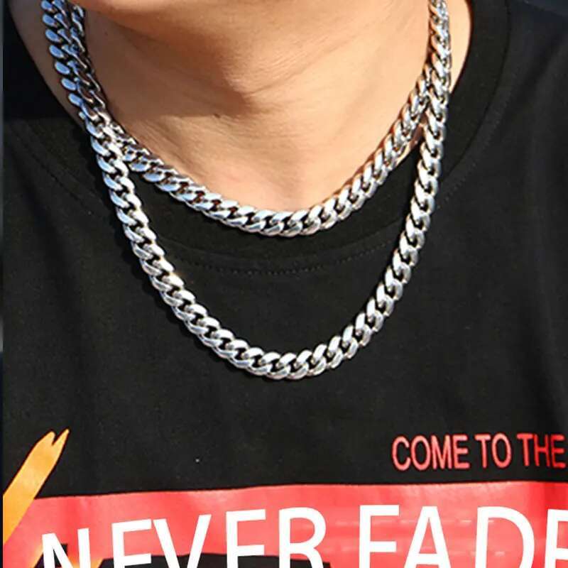 TUHE 6mm -14mm Wide Chains Necklaces Stainless Steel Cuban Link Chain For Men Hip Hop Jewelry