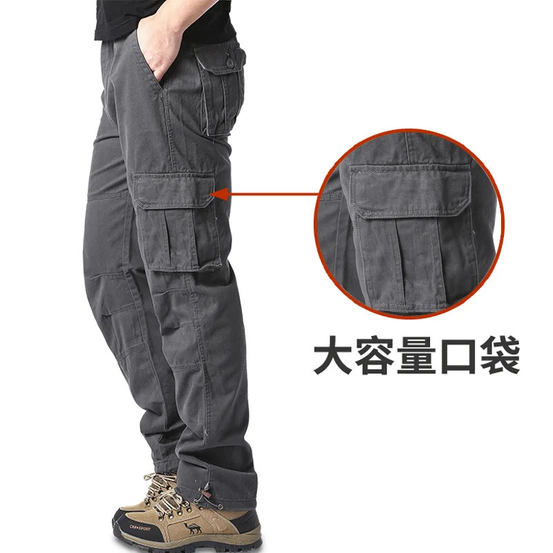 Mens Casual Sports Pants Elastic Waist Cargo Pants Mens Hiking Pants Jogger Cotton Trousers 250321