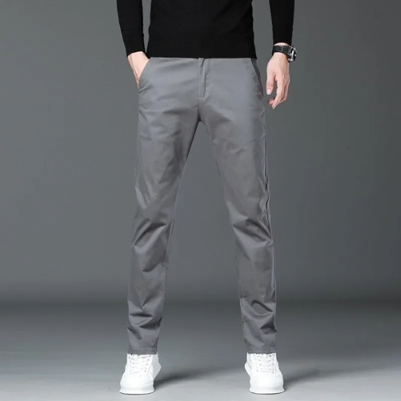 Autumn mens casual pants fashionable straight 97 cotton soft business ultrathin elastic khaki royal blue 250326