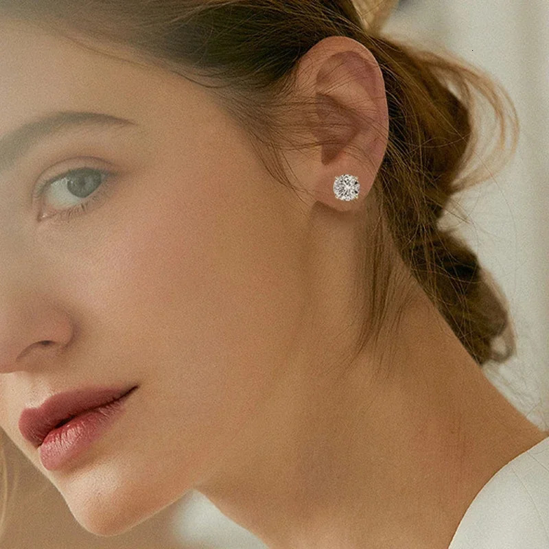 NeeTim Earrings for Women S925 Sterling Silver Green Pink Red Black Blue Sparkling Diamond Ear Studs Fine Jewelry 250318