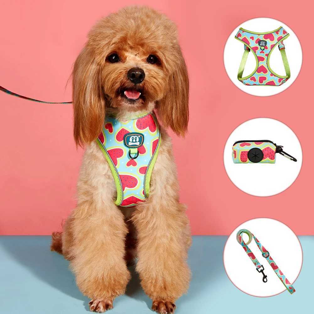 3 pieces/SetWatermelon Love high-quality dog collar and belt with poop bag holder set soft and breathable lining X250326