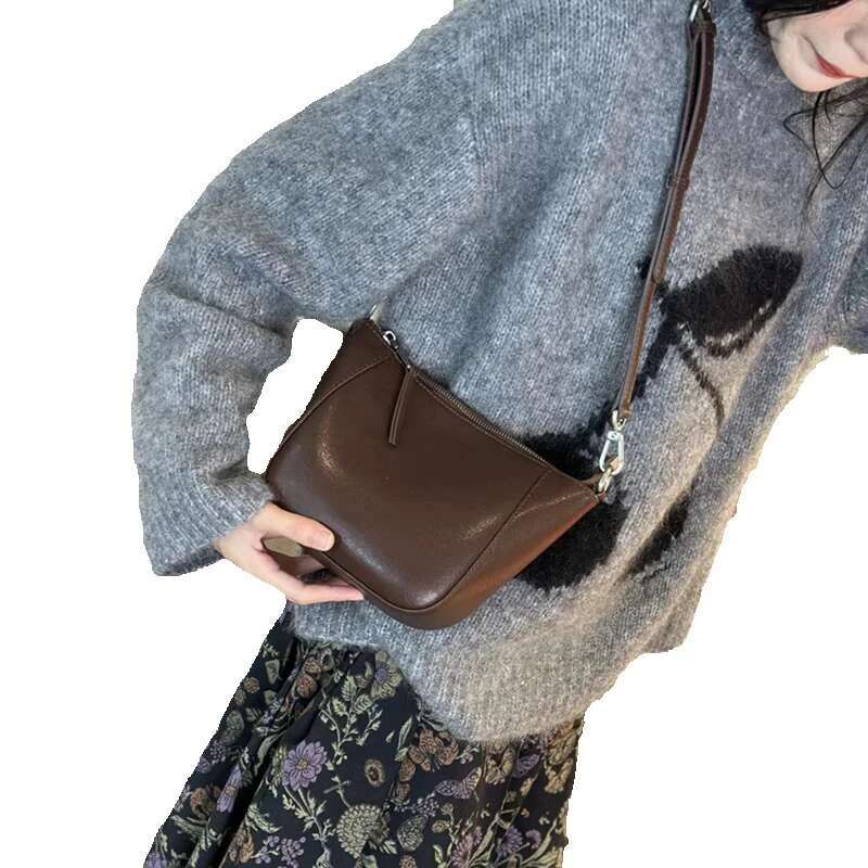 Women Cowhide Genuine Leather Crossbody Bag Ladies Trendy Retro Square Phone Purse Designer Female Shoulder Bags