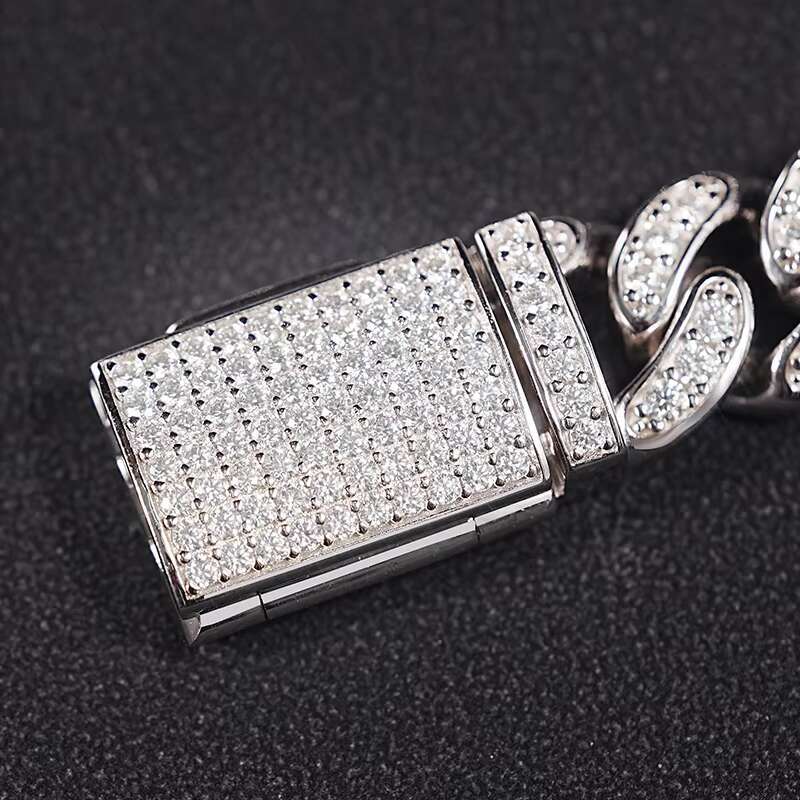SICGEM Miami Moissanite Cuban Link Chain 925 Silver Stainless Steel Iced out Necklace and Bracelet Set in Gold