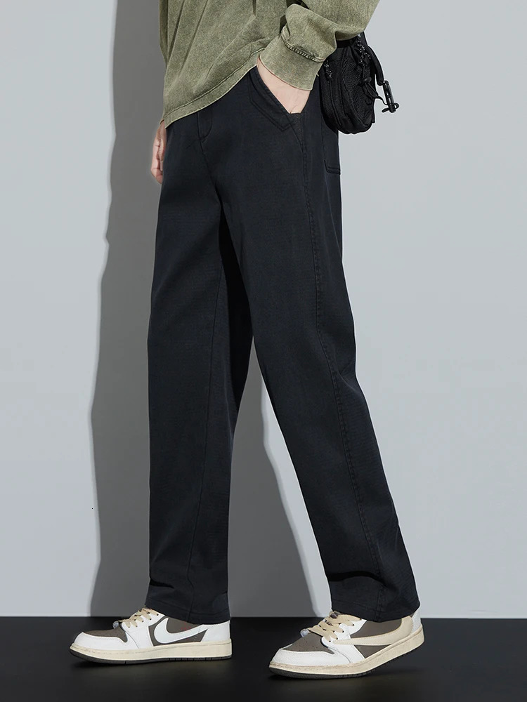 4Color Straight Mens Pants with Casual Lyocell Comfortable Stretch Trouser Wide Fashion Korean Street 250326