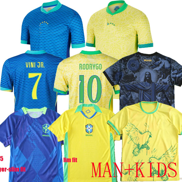 brazil Soccer Jersey 2024 2025 Rodrygo vini jr Raphinha Savinho Endrick Joelinton brasil National Team camisa de futebol 24 25 Men KIDS Football Shirts fans plaayer